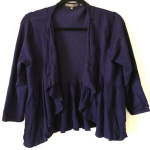 Linda Matthews Open Ruffle Cardigan Navy Purple Size M - Used